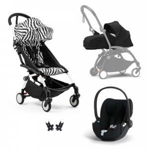 Poussette trio yoyo 3 pack 0+ & 6+ + siège auto cloud t plus black - châssis blanc - zebra / noir Stokke