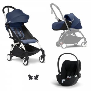 Poussette trio yoyo 3 pack 0+ & 6+ + siège auto cloud t plus black - châssis blanc - bleu air france Stokke