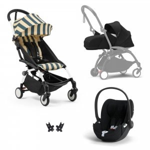 Poussette trio yoyo 3 pack 0+ & 6+ + siège auto cloud t plus black - châssis blanc - monaco / noir Stokke
