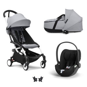 Poussette trio yoyo 3 + siège auto cloud t black + nacelle - châssis blanc - stone Stokke