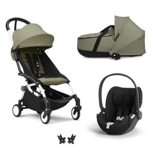 Poussette trio yoyo 3 + siège auto cloud t black + nacelle - châssis blanc - olive Stokke