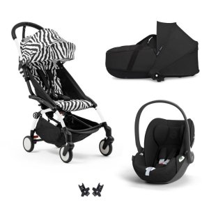 Poussette trio yoyo 3 + siège auto cloud t black + nacelle - châssis blanc - zebra / noir Stokke