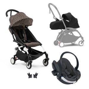 Poussette trio yoyo 3 - châssis blanc pack 0+ & 6+ léopard / noir + siège auto izi go modular x2 by besafe Stokke