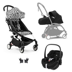 Poussette trio yoyo 3 pack 0+ et 6+ + siège auto pebble 360 pro² black - châssis blanc - zebra / noir Stokke