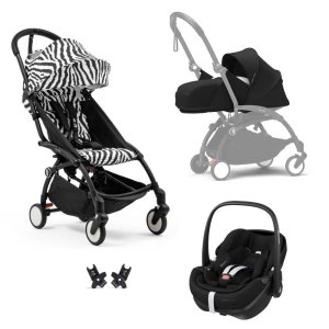 Poussette trio yoyo 3 pack 0+ & 6+ et siège auto pebble 360 pro² black - châssis noir - zebra / noir Stokke