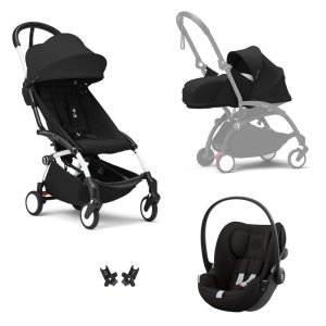 Poussette trio yoyo 3 pack 0+ & 6+ + siège auto cloud g3 black - châssis blanc - noir Stokke