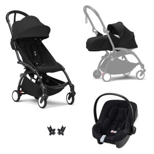 Poussette trio yoyo 3 pack 0+ & 6+ et siège auto aton b2 black - châssis noir - noir Stokke