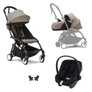 Poussette trio yoyo 3 pack 0+ & 6+ et siège auto aton b2 black - châssis noir - taupe Stokke