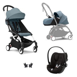 Poussette trio yoyo 3 pack 0+ & 6+ + siège auto cloud g3 black - châssis blanc - aqua Stokke