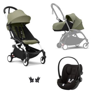 Poussette trio yoyo 3 pack 0+ & 6+ + siège auto cloud g3 black - châssis blanc - olive Stokke