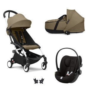 Poussette trio yoyo 3 pack 6+ et siège auto cloud g black + nacelle yoyo - chassis blanc - toffee Stokke