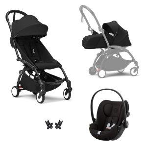 Poussette trio yoyo 3 pack 0+ & 6+ et siège auto cloud g3 black - châssis noir - noir Stokke