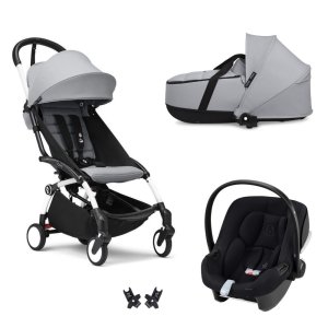 Poussette trio yoyo 3 pack 6+ et siège auto aton b2 black + nacelle yoyo - chassis blanc - stone Stokke