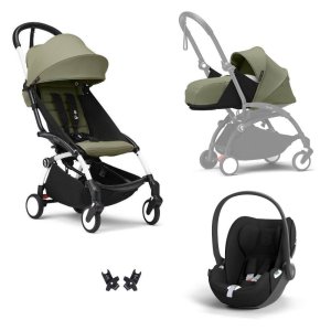 Poussette trio yoyo 3 pack 0+ & 6+ + siège auto cloud t black - châssis blanc - olive Stokke