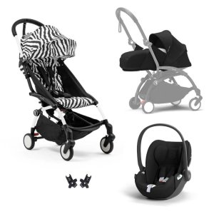 Poussette trio yoyo 3 pack 0+ & 6+ + siège auto cloud t black - châssis blanc - zebra / noir Stokke