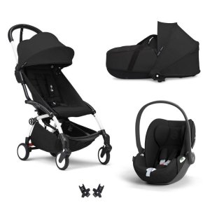 Poussette trio yoyo 3 + siège auto cloud t black + nacelle - châssis blanc - noir Stokke