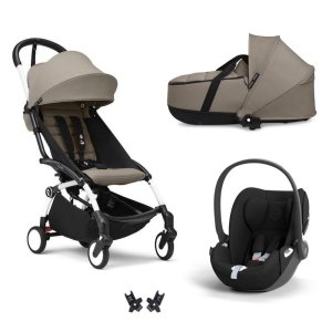 Poussette trio yoyo 3 + siège auto cloud t black + nacelle - châssis blanc - taupe Stokke