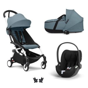 Poussette trio yoyo 3 + siège auto cloud t black + nacelle - châssis blanc - aqua Stokke