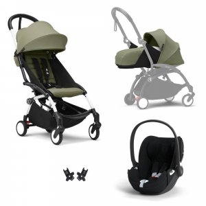 Poussette trio yoyo 3 pack 0+ & 6+ + siège auto cloud t plus black - châssis blanc - olive Stokke