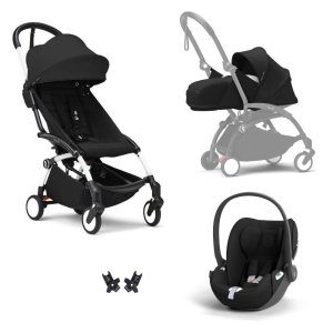 Poussette trio yoyo 3 pack 0+ & 6+ + siège auto cloud t black - châssis blanc - noir Stokke