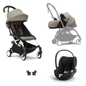 Poussette trio yoyo 3 pack 0+ & 6+ + siège auto cloud t black - châssis blanc - taupe Stokke