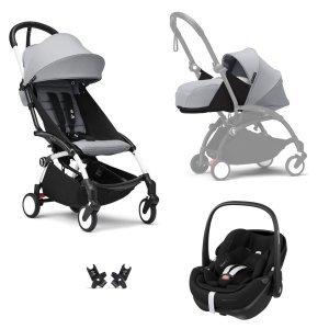 Poussette trio yoyo 3 pack 0+ et 6+ + siège auto pebble 360 pro² black - châssis blanc - stone Stokke