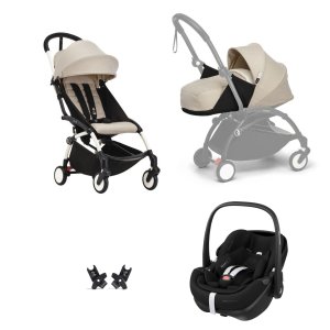 Poussette trio yoyo 3 pack 0+ et 6+ + siège auto pebble 360 pro² black - châssis blanc - bonpoint Stokke