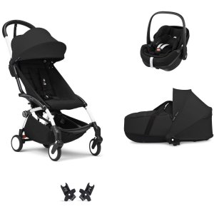 Poussette trio yoyo 3 pack 6+ et siège auto pebble 360 pro² + nacelle yoyo - chassis blanc - noir Stokke