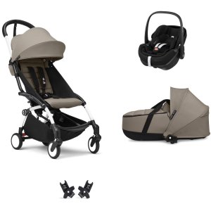 Poussette trio yoyo 3 pack 6+ et siège auto pebble 360 pro² + nacelle yoyo - chassis blanc - taupe Stokke