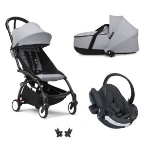 Poussette trio yoyo 3 - châssis noir pack 6+ siège auto izi go modular x2 by besafe + nacelle stone Stokke