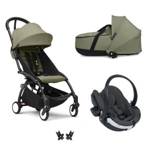 Poussette trio yoyo 3 - châssis noir pack 6+ siège auto izi go modular x2 by besafe + nacelle olive Stokke