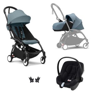 Poussette trio yoyo 3 pack 0+ & 6+ et siège auto aton b2 black - châssis noir - aqua Stokke