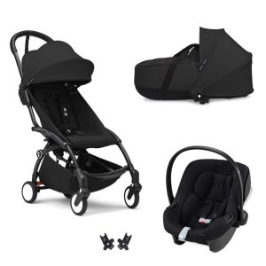 Poussette trio yoyo 3 pack 6+ et siège auto aton b2 black + nacelle yoyo - chassis noir - noir Stokke