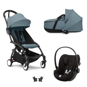 Poussette trio yoyo 3 pack 6+ et siège auto cloud g black + nacelle yoyo - chassis noir - aqua Stokke