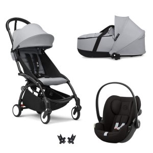 Poussette trio yoyo 3 pack 6+ et siège auto cloud g black + nacelle yoyo - chassis noir - stone Stokke