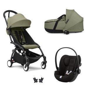 Poussette trio yoyo 3 pack 6+ et siège auto cloud g black + nacelle yoyo - chassis noir - olive Stokke