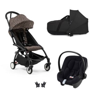Poussette trio yoyo 3 pack 6+ et siège auto aton b2 black + nacelle yoyo - chassis noir - leopard / noir Stokke