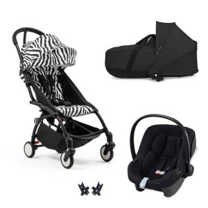 Poussette trio yoyo 3 pack 6+ et siège auto aton b2 black + nacelle yoyo - chassis noir - zebra / noir Stokke