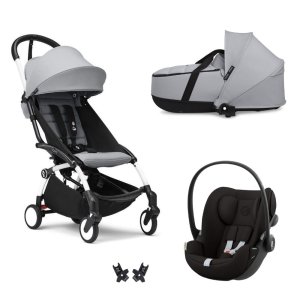 Poussette trio yoyo 3 pack 6+ et siège auto cloud g black + nacelle yoyo - chassis blanc - stone Stokke