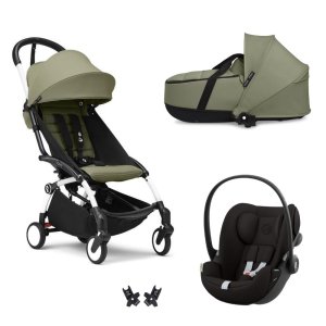 Poussette trio yoyo 3 pack 6+ et siège auto cloud g black + nacelle yoyo - chassis blanc - olive Stokke