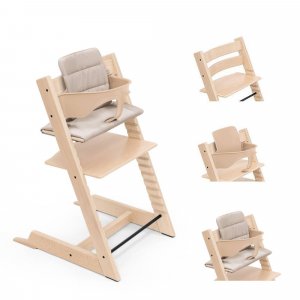 Pack chaise haute tripp trapp avec son baby set et son coussin naturel Stokke