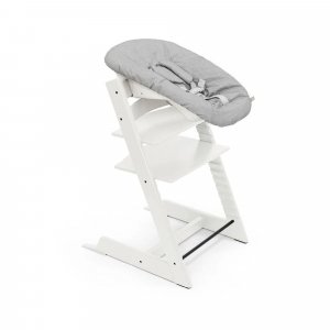 Pack chaise haute tripp trapp hêtre blanc + newborn set gris Stokke