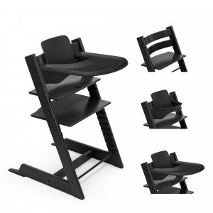 Pack chaise haute tripp trapp avec son baby set et sa tablette noir Stokke