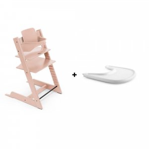 Pack chaise haute tripp trapp + baby set + tablette rose poudré Stokke