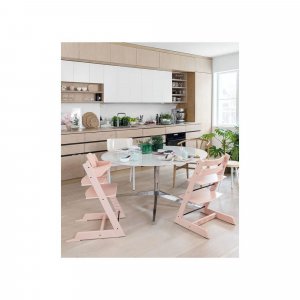 Pack chaise haute tripp trapp + baby set + tablette rose poudré Stokke