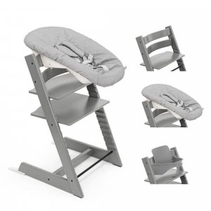 Pack chaise haute tripp trapp avec son newborn set et son baby set gris tempête Stokke