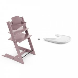 Pack chaise haute tripp trapp avec son baby set et sa tablette mauve Stokke