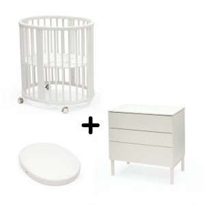 Chambre duo berceau sleepi + commode sleepi + matelas - white Stokke