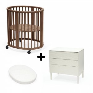 Chambre duo berceau sleepi + commode sleepi + matelas - warm brown Stokke