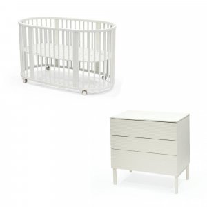 Chambre duo lit sleepi blanc + commode sleepi blanc Stokke